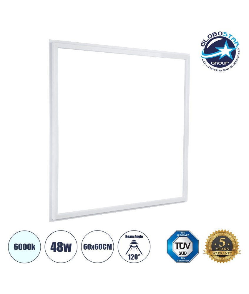 GLOBOSTAR® FRAMELIN 60368 Χωνευτό Panel Οροφής 60x60 LED 48W 5760lm 120° CRI≥85Ra UGR 19 AC 220-240V IP20 Ψυχρό Λευκό 6000K - Lumileds SMD Chip & TÜV SÜD Driver - Λευκό Γαλακτερό - Μ60 x Π60 x Υ1.5cm - Q56 x 56cm - 5 Χρόνια Εγγύηση